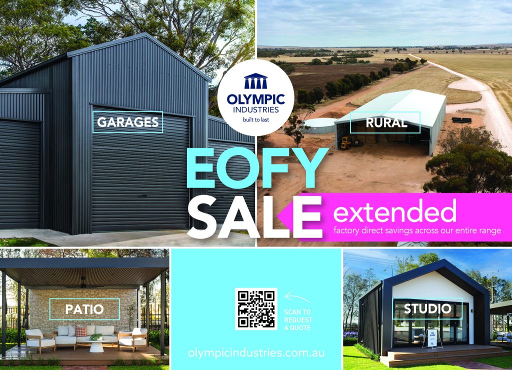 Olympic Industries EOFY Sale 2026 Garages Sheds Verandahs Studios Patios